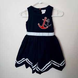 Savannah Navy Sailor Anchor Cotton sharkbite hem dress size 6 Nautical Coastal